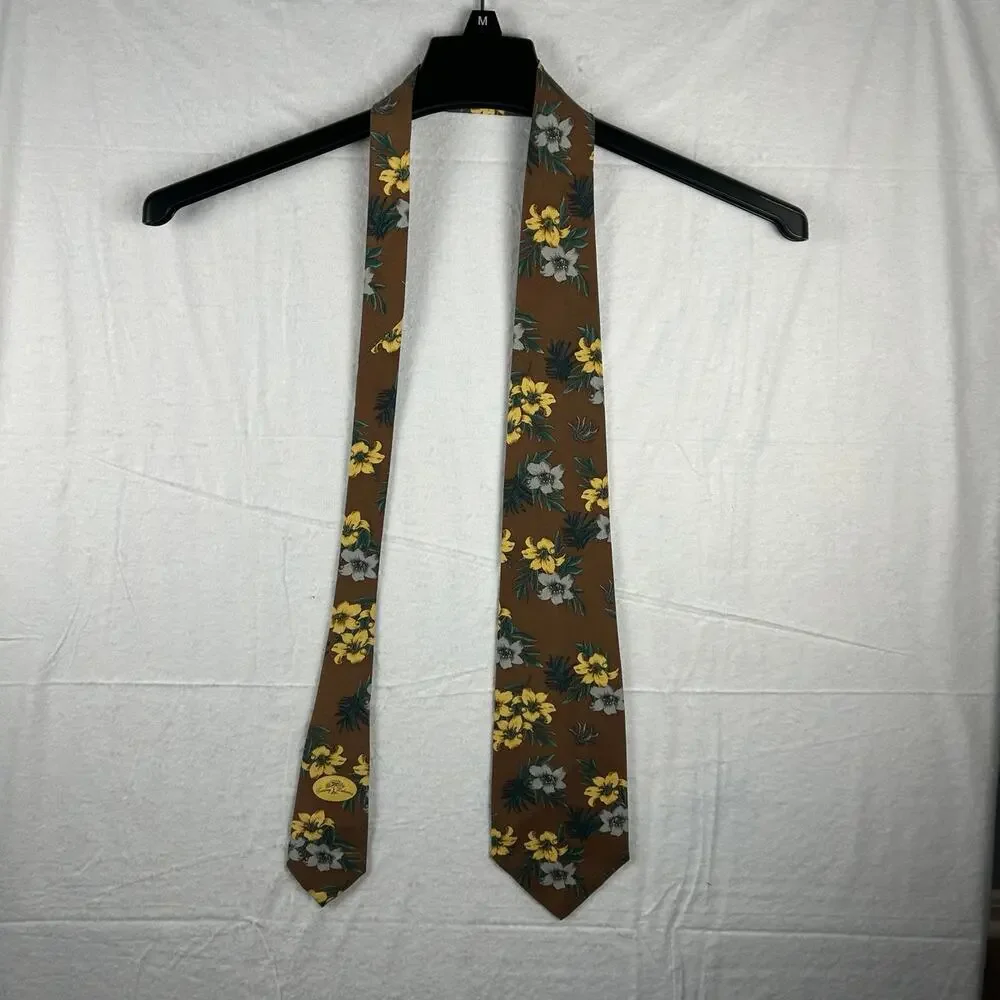 Tommy Bahama 100% Silk Men’s Tie – Brown Tropical Floral Print – Made in USA